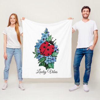 Couverture Polaire Aquarelle Cute Ladybird Avec Fleurs Bleues Sauvage