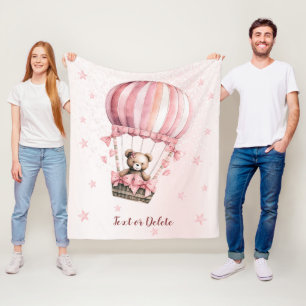 Couverture Polaire Aquarelle Cute Rose Teddy Bear Hot Air Balloon