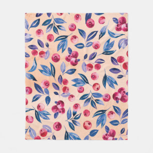 Couverture Polaire Aquarelle de canneberge : Berries sauvages sans me