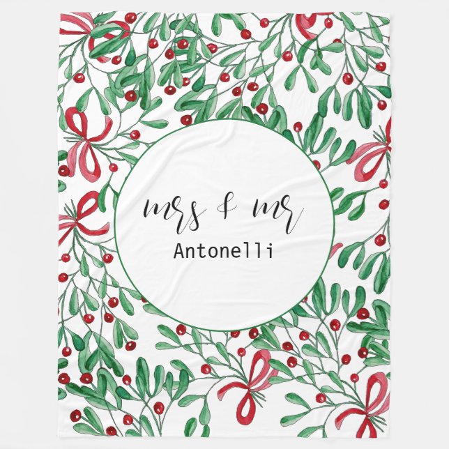 Couverture Polaire Aquarelle de Noël Rustique Mistletoe (Devant)