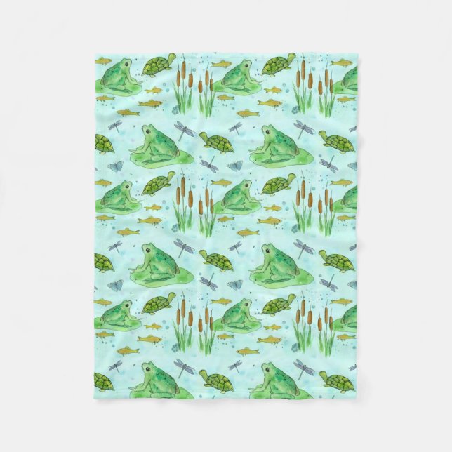 Couverture Polaire Aquarelle de poissons d'étang de grenouille (Devant)