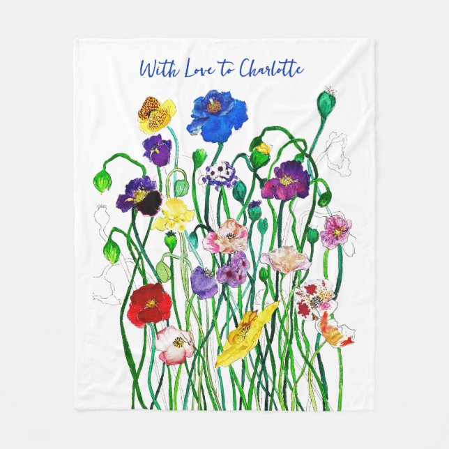 Couverture Polaire Aquarelle de Poppette sauvage aux couleurs vives n (Devant)