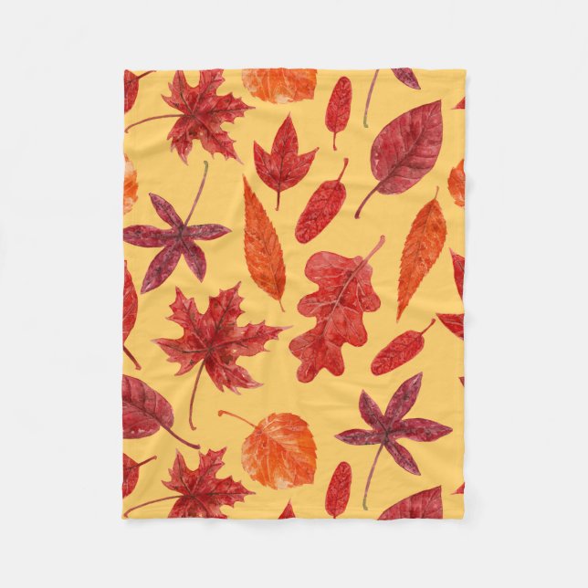 Couverture Polaire Aquarelle des feuilles rouges (Devant)