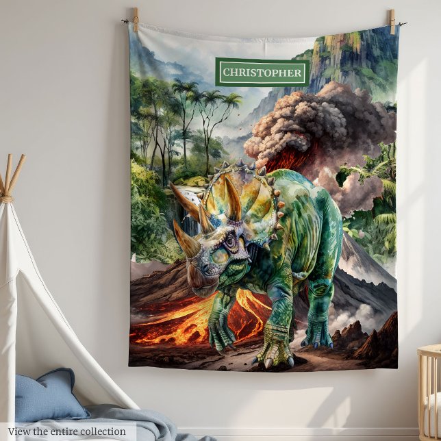 Couverture Polaire Aquarelle Dinosaur Anniversaire Cadeau cadeau pour (Watercolor Dinosaur Birthday Blanket Gift for Boys)