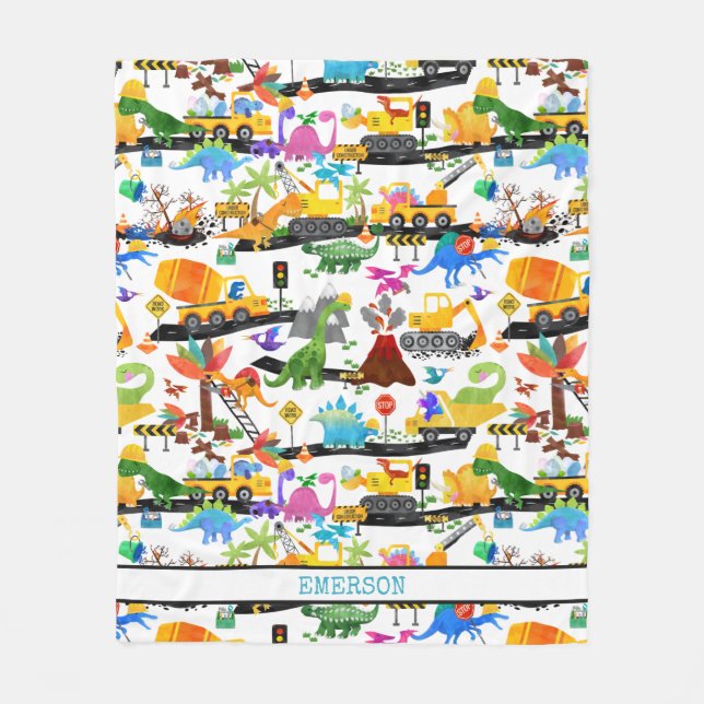 Couverture Polaire Aquarelle Dinosaure Construction Enfants mignonnes (Devant)