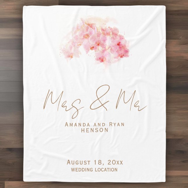Couverture Polaire Aquarelle d'orchidée Mme. & M. Floral Mariage (Créateur téléchargé)