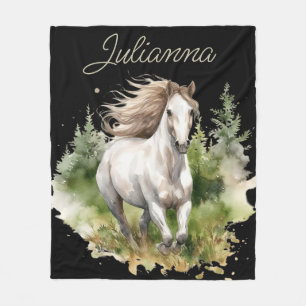 Couverture Polaire Aquarelle du cheval Blanc Arabe Cheval Pony Nature
