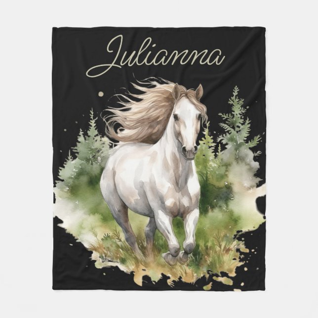 Couverture Polaire Aquarelle du cheval Blanc Arabe Cheval Pony Nature (Devant)