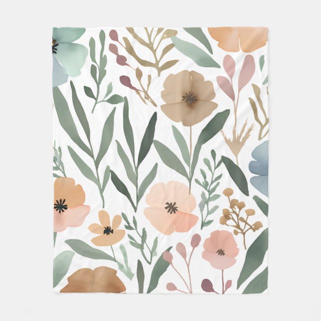 Couverture Polaire Aquarelle Fleur sauvage Boho Soft Pastel Spring (Devant)