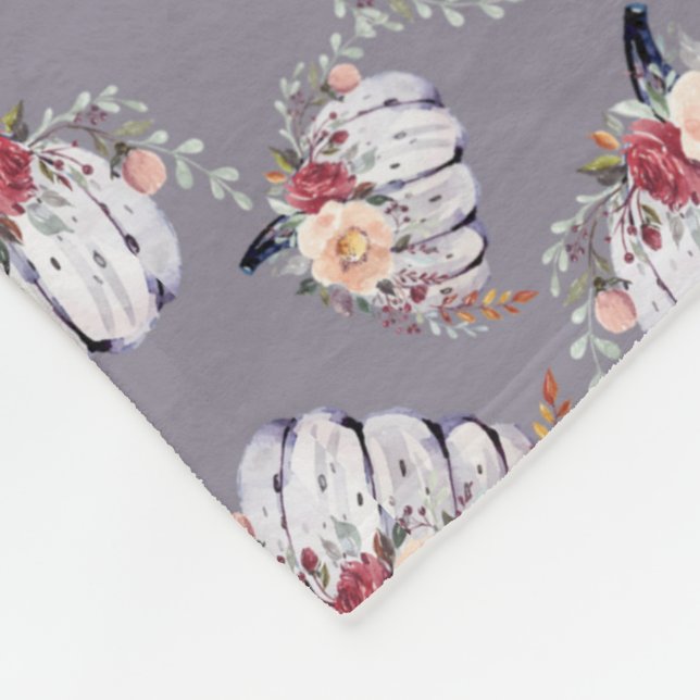 Couverture Polaire Aquarelle fleurie violet citrouille d'automne (Coin)