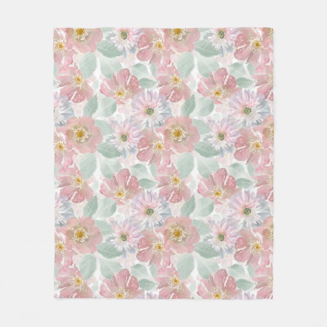 Couverture Polaire Aquarelle fleurs délicates. (Devant)