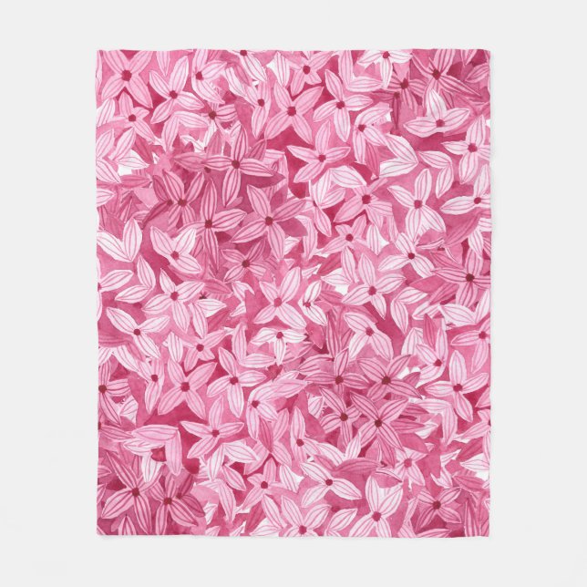 Couverture Polaire Aquarelle fleurs lilas : arrière - plan rose (Devant)