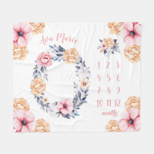 Couverture Polaire Aquarelle Floral Baby Milestone