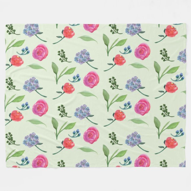 Couverture Polaire Aquarelle Florale (Devant (Horizontal))