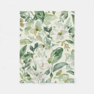 Couverture Polaire Aquarelle florale verte botanique feuilles nature 