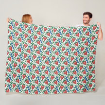 Aquarelle fraise bleuet Motif sur blanc