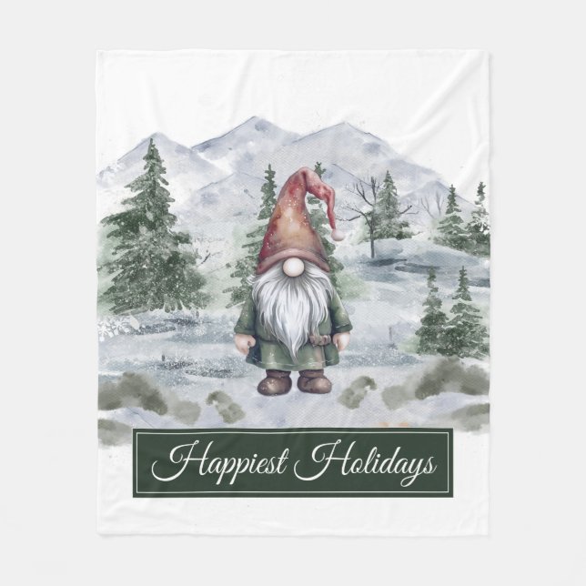 Couverture Polaire Aquarelle Gnome Fleece Blanche (Devant)