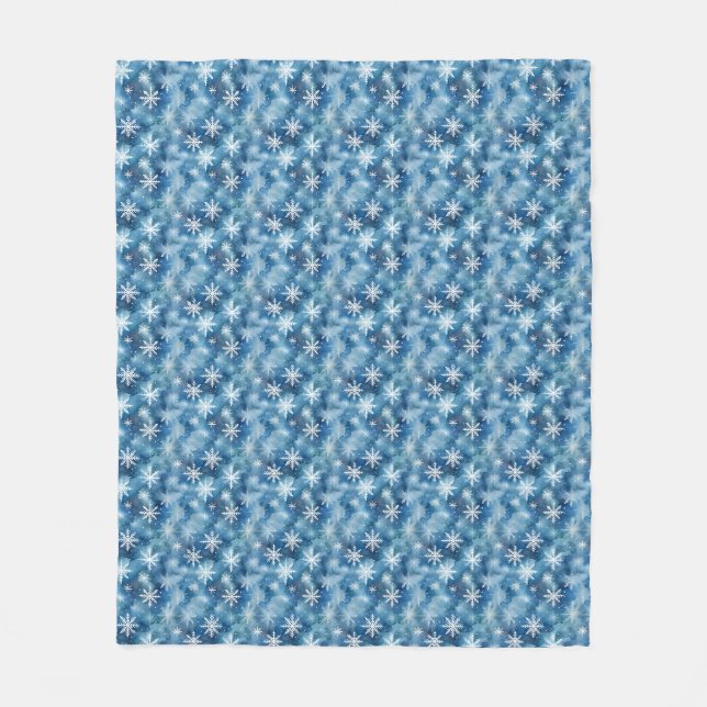Couverture Polaire Aquarelle hiver flocons bleu arrière - plan (Devant)