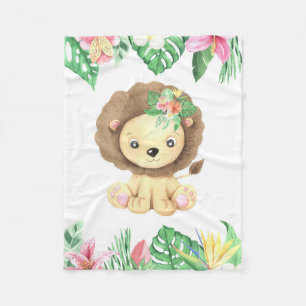 Couverture Polaire Aquarelle Lion Flower