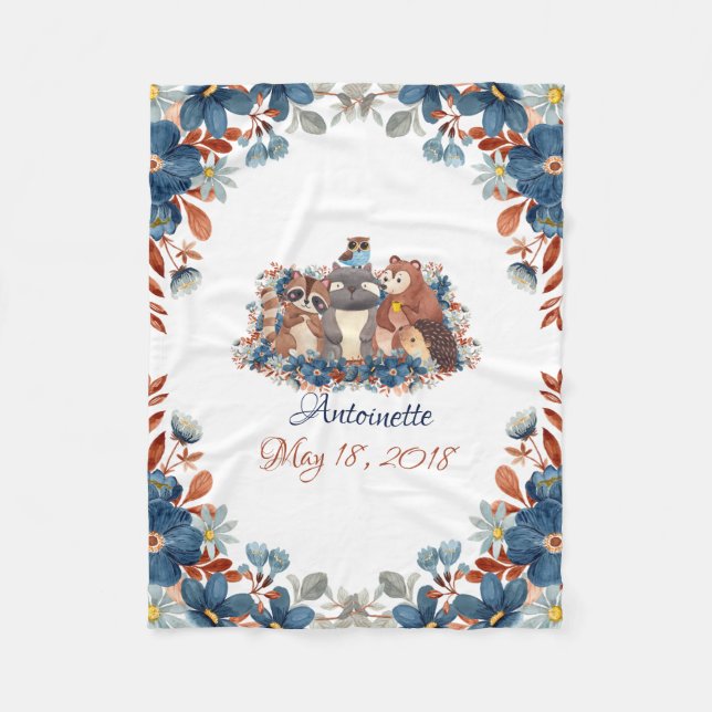 Couverture Polaire Aquarelle mignonne Bois Animaux (Devant)