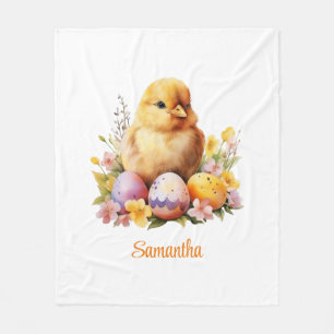 Couverture Polaire Aquarelle mignonne Poussette de Pâques avec oeufs