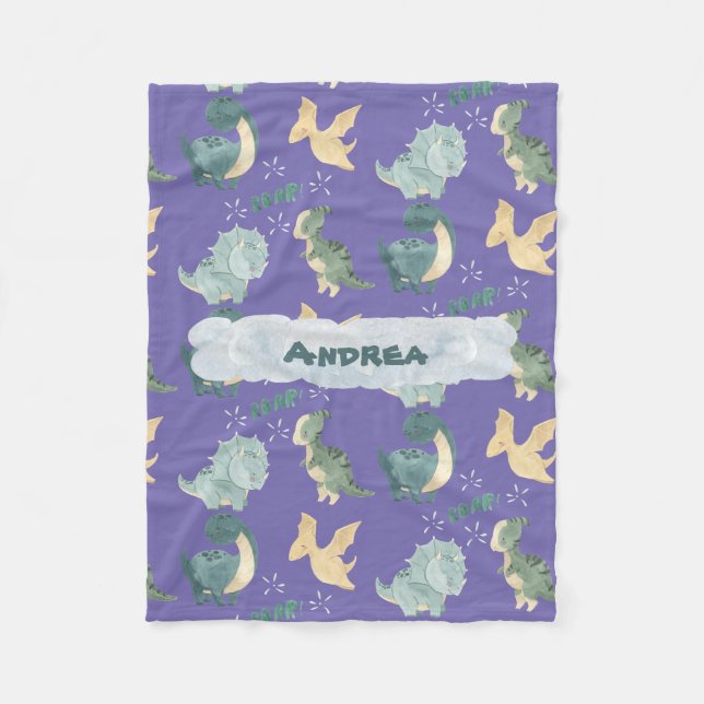 Couverture Polaire Aquarelle mignonne sur Cloud Dinosaur violet clair (Devant)