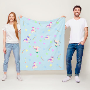 Couverture Polaire Aquarelle mignonne Unicorne arc-en-ciel étoiles mo