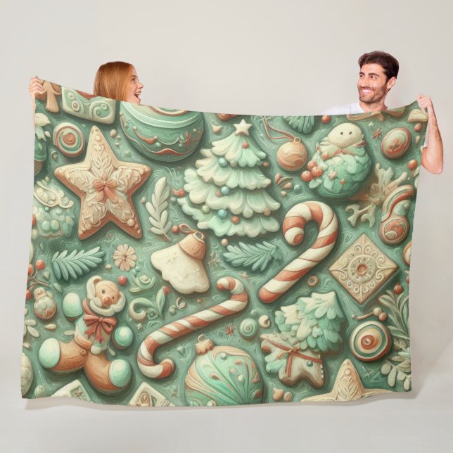 Couverture Polaire Aquarelle Mint Vert Motifs de Noël (En situation)