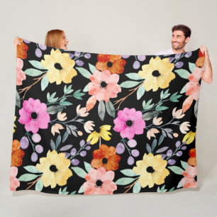 Couverture Polaire Aquarelle moderne Florale FleurS botanique