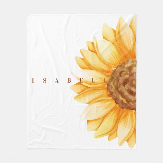 Couverture Polaire Aquarelle moderne Tournesol Nom personnalisé  (Devant)