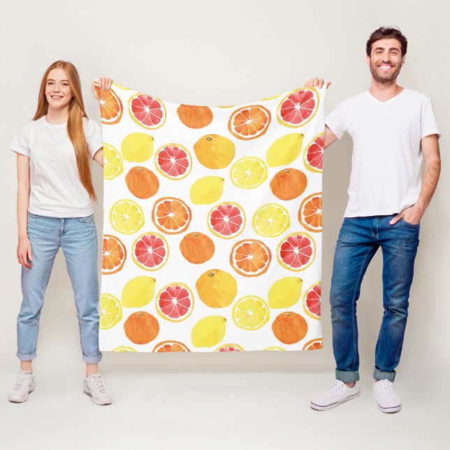 Couverture Polaire Aquarelle Motif de fruits d'agrumes (En situation)