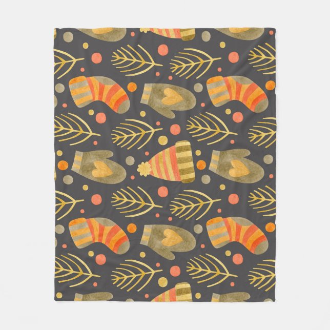 Couverture Polaire Aquarelle Noël : Festive Motif sans couture. (Devant)