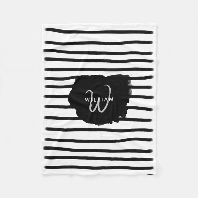 Couverture Polaire Aquarelle noir et blanc Lignes tracées à la main (Devant)
