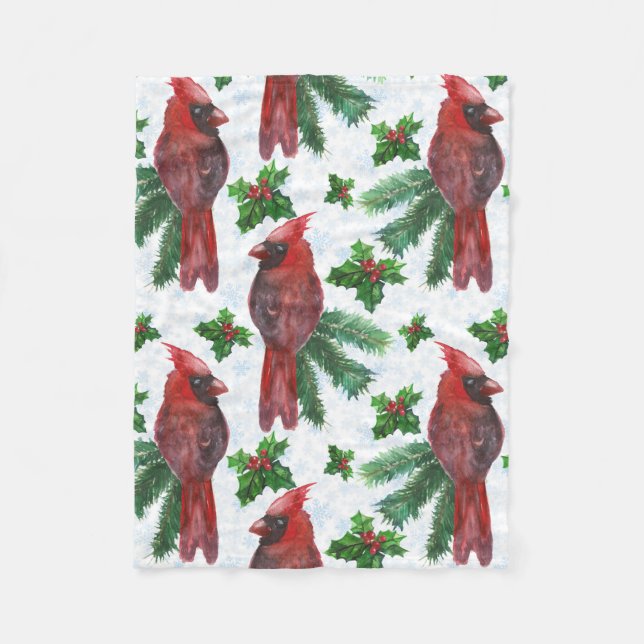 Couverture Polaire aquarelle Oiseau cardinal rouge (Devant)