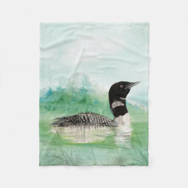Couverture Polaire Aquarelle Oiseau commun Loon Nature Art (Devant)