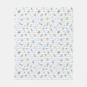 Couverture Polaire Aquarelle pastel bleu vert couleurs coquilles