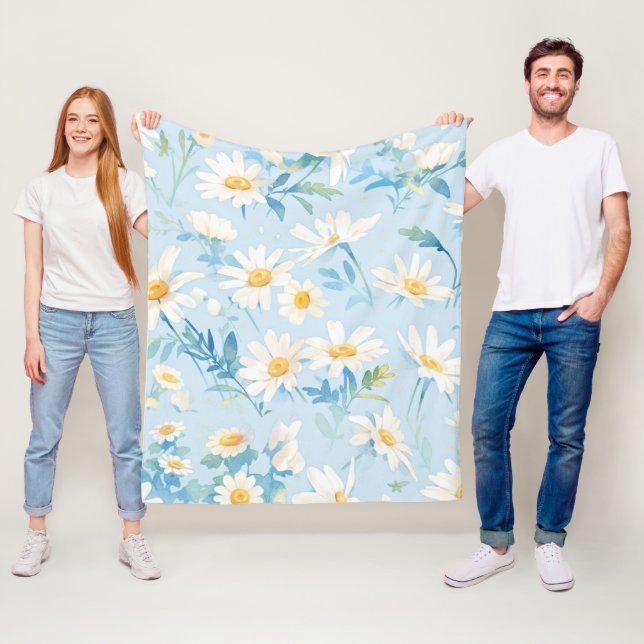 Couverture Polaire Aquarelle Pastel Daisies (En situation)