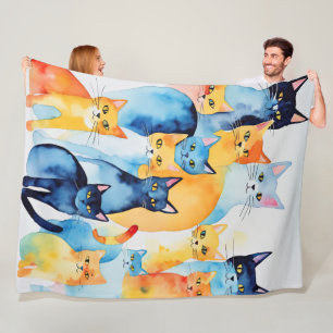 Couverture Polaire Aquarelle Peint Colorful Chat Collage