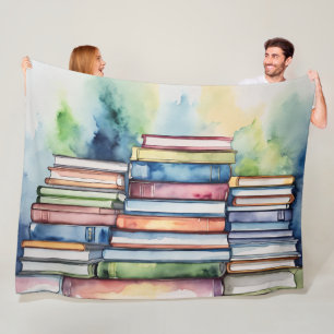 Couverture Polaire Aquarelle Peinte de la pile de livres de lecture