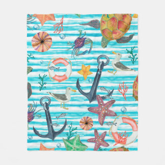 Couverture Polaire Aquarelle peinture sans couture motif avec tortues