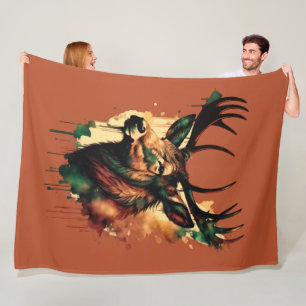 Couverture Polaire Aquarelle Peinture Terre Elk coloré