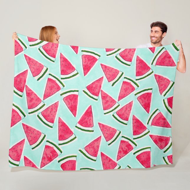 Couverture Polaire Aquarelle Pink Green Watermelon Triangles (En situation)