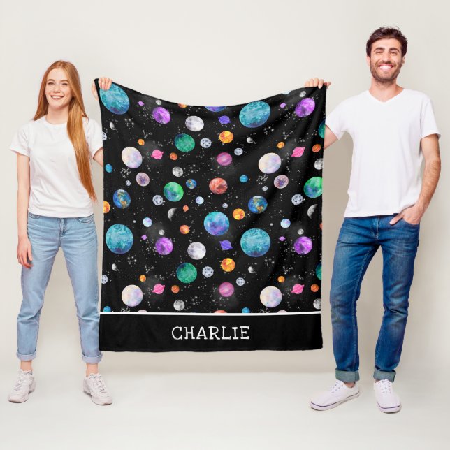 Couverture Polaire Aquarelle Planètes spatiales Galaxie personnalisée (En situation)