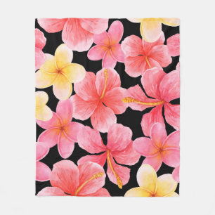 Couverture Polaire Aquarelle Plumeria Hibiscus Fleurs Motif