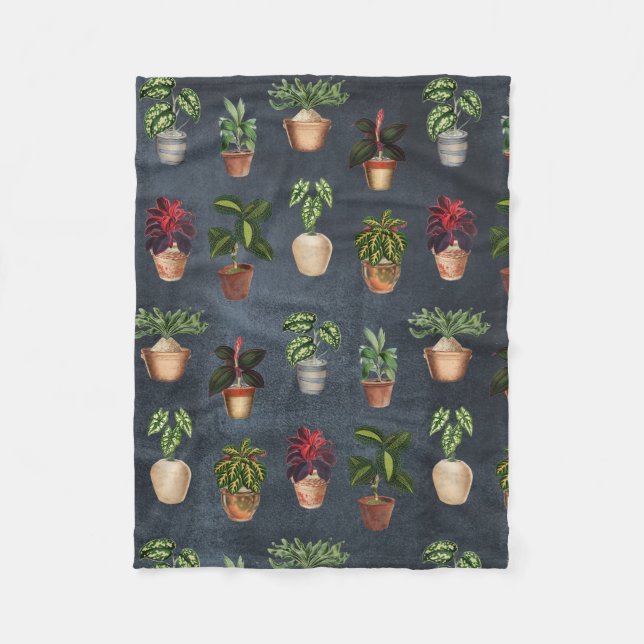Couverture Polaire Aquarelle Pointe Plante Terracotta Pots Rustique (Devant)