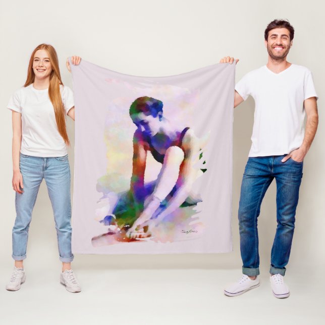 Couverture Polaire Aquarelle rose Ballerina Art contemporain (En situation)