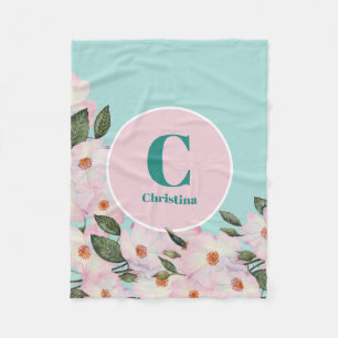 Couverture Polaire Aquarelle Rose Ballerina Floral Monogram Circle
