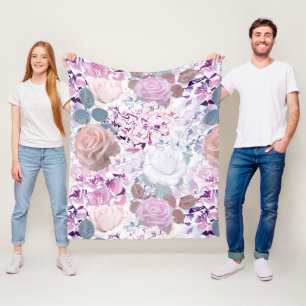 Couverture Polaire Aquarelle rose et hydrangée.