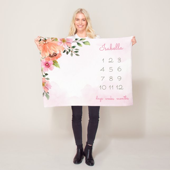 Couverture Polaire Aquarelle rose Jalon floral (En situation)