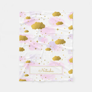 Couverture Polaire Aquarelle rose Nuages Gold Stars Sky